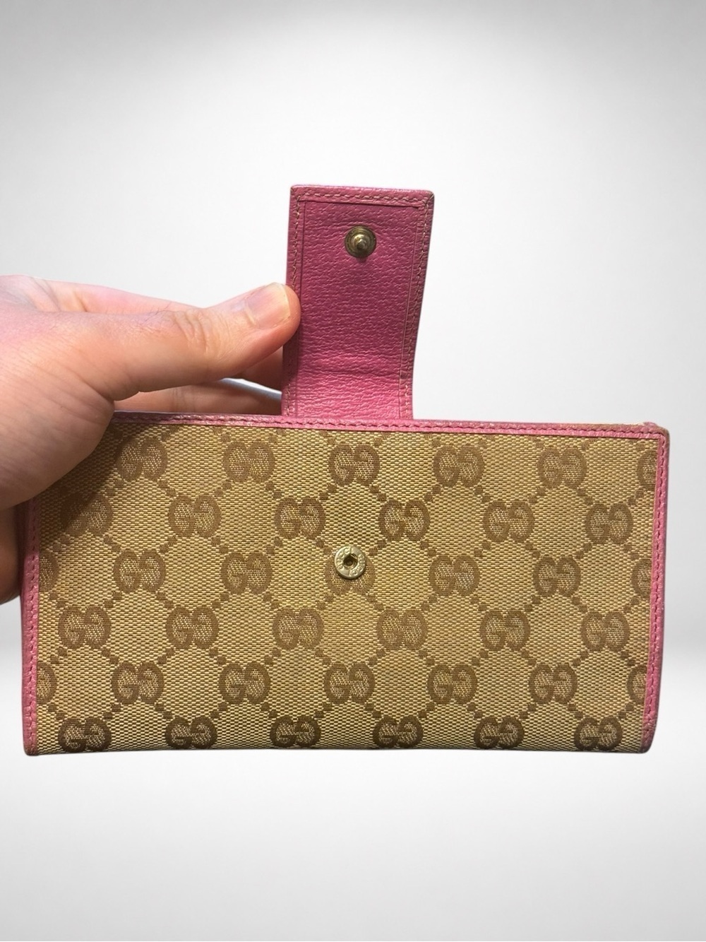 Gucci Abbey D-Ring Long Wallet Beige GG Canvas Fuchsia Leather Continental Y2K - Picture 17 of 17